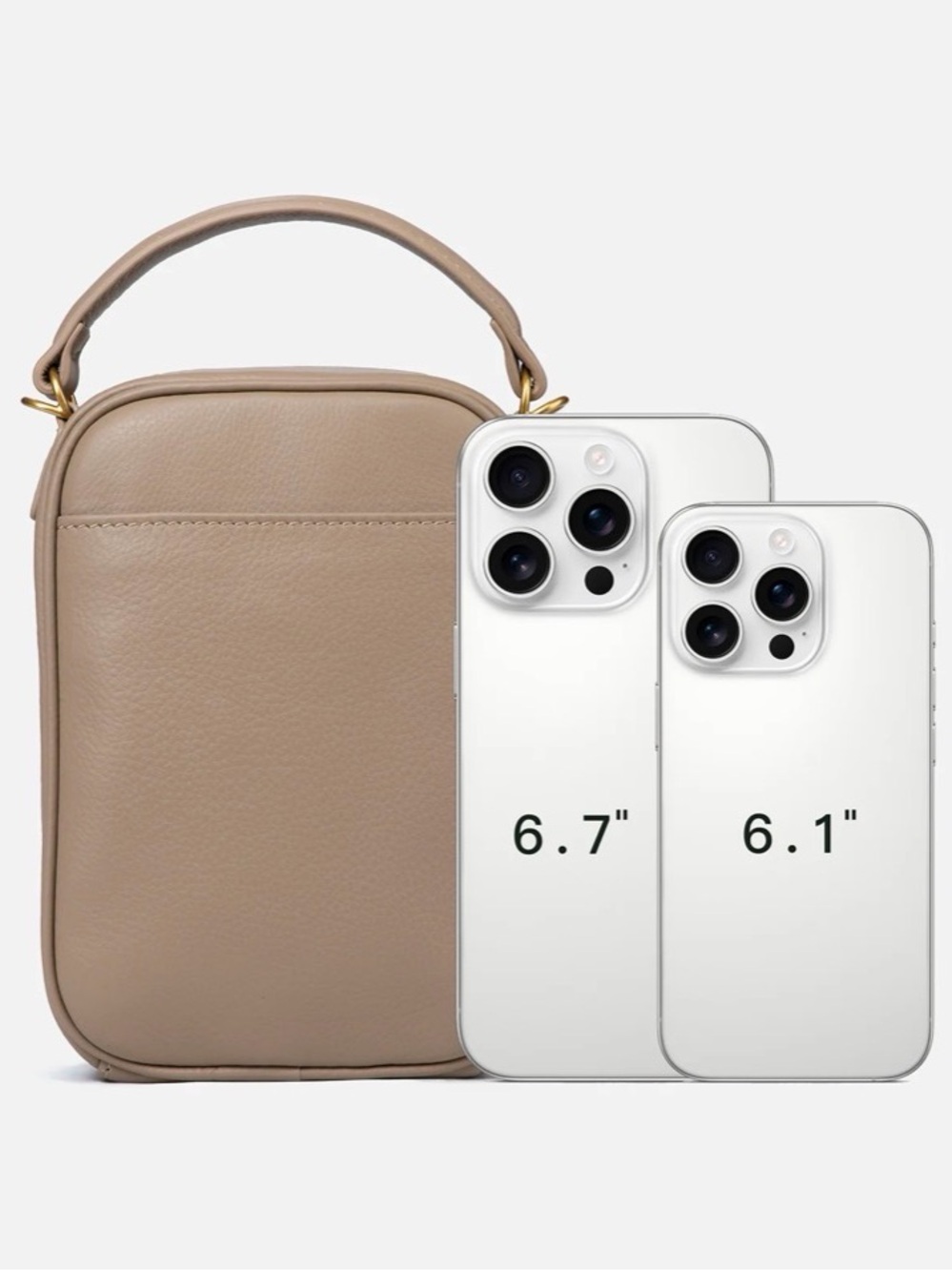Compact Taupe Mini Crossbody Bag with Top Handle - Picture 8 of 10